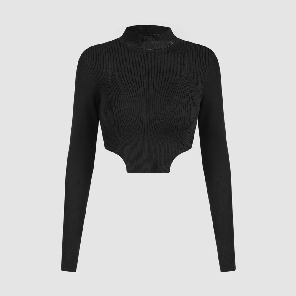 Cider Solid High Neck Backless Knitted Crop Top